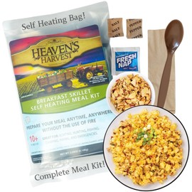 Heaven's Harvest Self-Heating Emergency Meal Kit (10 Year Shelf Life) — Tastier than MRE Meals & Ready-To-Eat in Minutes! Just add water to activate the “cooking” process. (Breakfast Skillet) (Single)