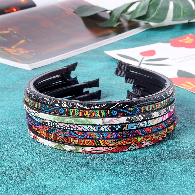 Nenjindz Skinny Headbands Thin Leather Covered Hairbands,Bohemian Plastic Hair Hoops