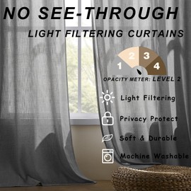 Ravorrato - Cortinas semitransparentes de 63 pulgadas de longitud para sala de estar con ojales, cortinas transparentes de privacidad con aspecto de lino, filtrado de luz para recámara, tratamiento de