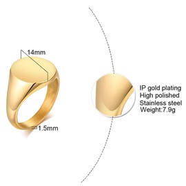 Jude Jewelers Stainless Steel Classical Simple Plain Round Signet Style Pinky Wedding Statement Promise Anniversary Ring (Gold, 5)