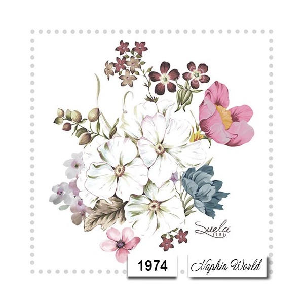 (1974) TWO Individual Paper LUNCHEON Decoupage Napkins - MIXED FLOWERS