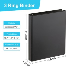 COMIX Economy 1.5 inch Binders 3 Ring, 1.5" Slant-D Clear View Binder with Inside Pockets, Holds 350 Sheets of US Letter Size Paper, Presentation Binder for School Office and Home, 6 Pack (Black)