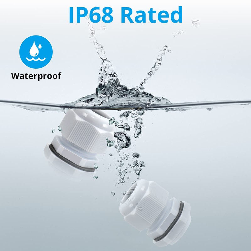 10 Pack M20 20mm IP68 Waterproof White Cable Glands, Suitable