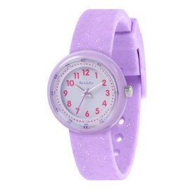 Tikkers Girls Purple Glitter Strap Analogue Quartz Time Teacher Watch