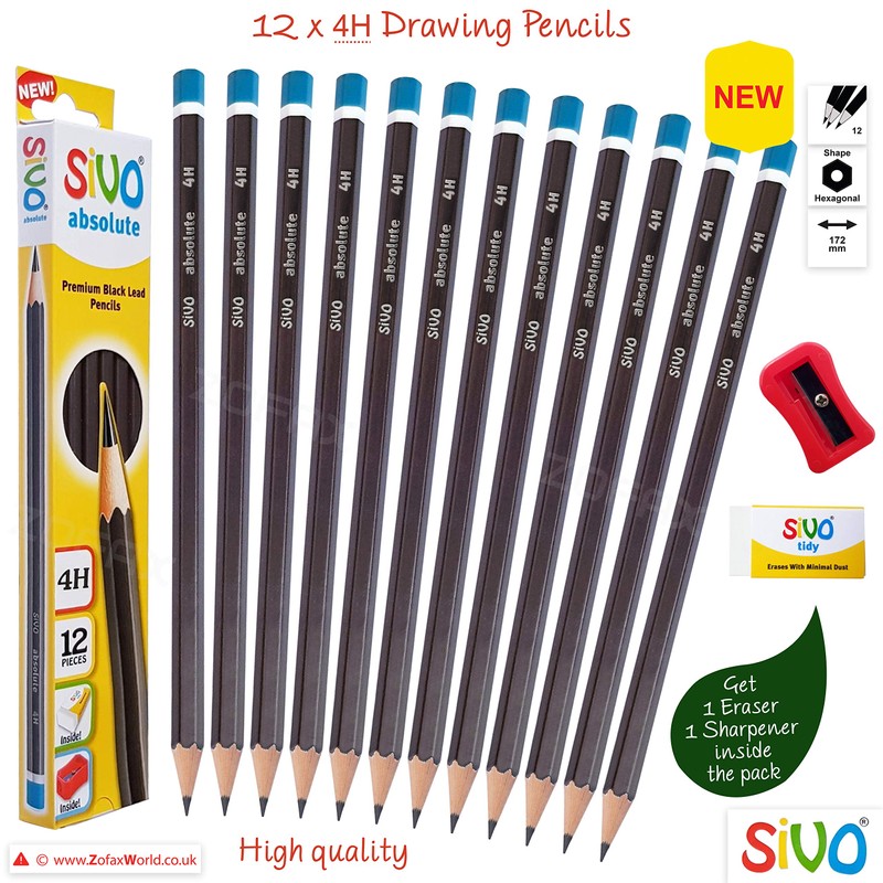 SIVO Artist Graded Drawing Pencils Combo Pack (12 x 4H