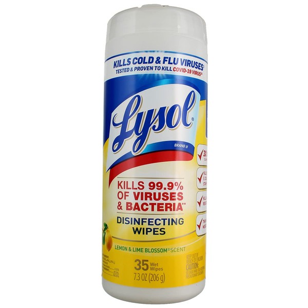 Lysol Disinfecting Wipes, Lemon and Lime Blossom Scent, Kills Viruses and Bacteria, 4 Tubs, 35 Count Each (Total 140 Wipes)