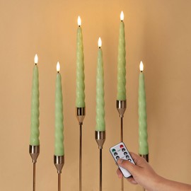 Girimax Spiral Flameless Taper Candles with Remote, Green Candles Battery Operated, Flickering LED Wax Candlesticks Set of 6