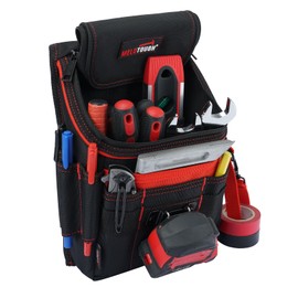 MELOTOUGH Medium Ziptop Tool Pouch with Belt Clip,16-Pocket Heavy Duty Zippered Utility Pouch for Electricians | Tape Measure Clip & Electrical Tape Strap for Carpenters, Plumbers, HVAC, Red