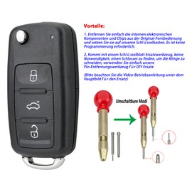 For New 3 Button Car Remote Control Shell Case for VW Golf MK6 Transporter T6 Tiguan Beetle Caddy Polo Skoda Octavia Key Shell Case with Key Insert Removal Tool