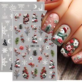 Christmas Nail Art Stickers Decals 5D Embossed Christmas Nail Decals Snowman Christmas Tree Snowflake Holiday Nail Stickers for Nail Art Xmas Nails Design Christmas Nail Supplies for Women Girls