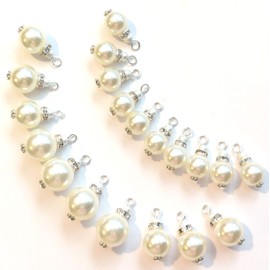 20 Pieces Handcrafted Faux Pearl Drops with Rhinestone Rondelle Spacers for Jewelry Making by Beading Station (Mix 10/12/14mm)