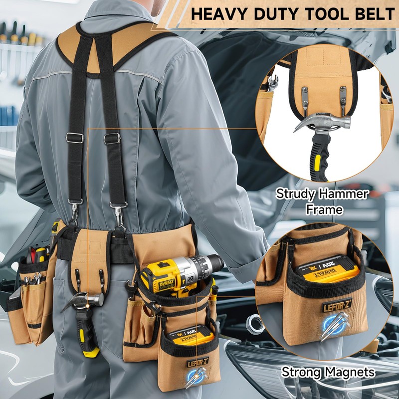 Tool Belt with Suspenders,27-Pockets Heavy Duty Tool Belts for Men