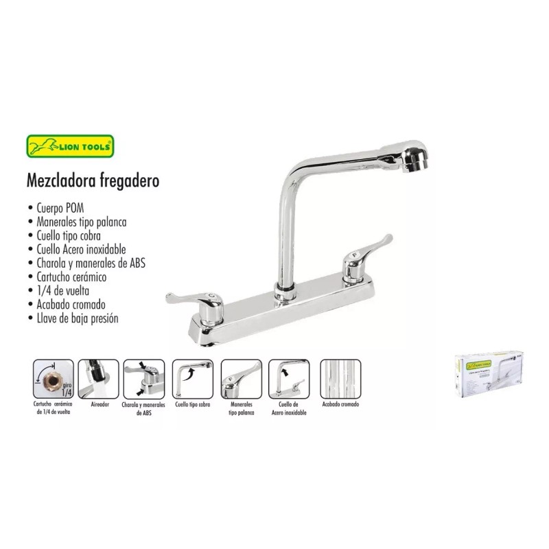 Lion Tools Grifo Mezclador De Cocina Doble Comando Lion T.