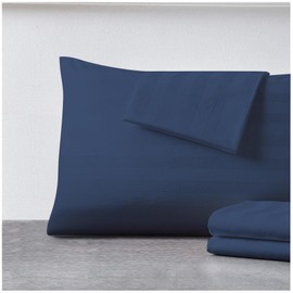 Pillow Protector King Size 100% Egyptian Cotton Pillow Covers, 400 Thread Count Sateen Weave Cooling Pillow Cases with Zipper Hidden, Breathable Non Noisy Easy Care, Set of 4 (Striped Navy Blue)