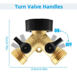 ChicFurnit Garden Hose Splitter 2 Way, Y Garden Hose Connector with 2 Valves, Heavy Duty Brass Connector Tap Splitter with 2 Extra Rubber Washers for Garden Hoses and Spigots, Water Hose Splitter