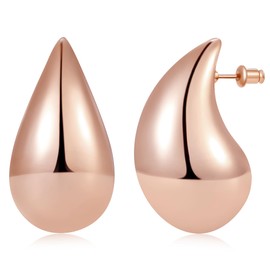 Gacimy Rose Gold Teardrop Earrings Dupes for Women, Chunky Rose Gold Earrings for Women with 925 Sterling Silver Post, 14K Rose Gold Plated Tear Drop Earrings for Women, 1.7Inches