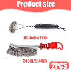 IKOPFLN 1 Piece 12 Inch / 30.5 cm Grill Brush, Equipped with 1 Metal Brush, Brass Grill Brush, Brass Brush, Anti-scalding Plastic Handle, Grill Accessories for Grill Grate, Barbecue Accessories, a