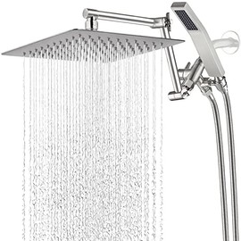 G-Promise All Metal 10 Inch Rainfall Shower Head with Handheld Spray Combo| 3 Settings Diverter|Adjustable Extension Arm with Lock Joints |71 Inches Stainless Steel Hose (brushed nickel)