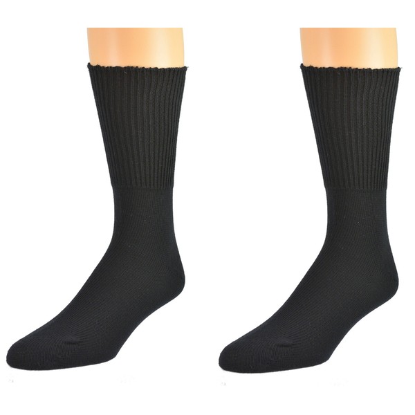 Sierra Socks Health Diabetic Wide Calf Cotton Crew Men's 2 Pair Pack (Shoe Size 6-12 1/2, Socks 10-13, Black)
