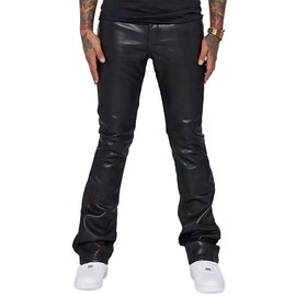 WDIRARA Men's PU Leather Pants High Waist Flare Leg Long Disco Pants with Pockets Black M