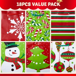 JOYIN 18 PCS Christmas Present Bags, Holiday Goody Gift Treat Candy Wrapping Paper Bags for Classroom and Party Favors, Xmas Decor Supplies 4.3"X5.5"X2.5" (not included tissue paper)