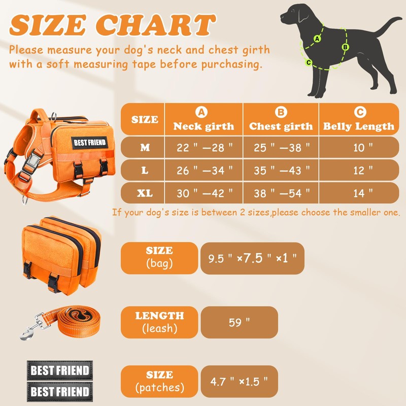 MOOGROU Dog Backpack Harness and Leash Set for Large Dogs
