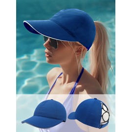 Enwokran Womens Ponytail Hat Criss Cross Baseball Cap High Messy Bun Ponycap Quick Drying Hat with Ponytail Hole UV Protection Summer Sun Hat Outdoor Sports Cap (Blue)