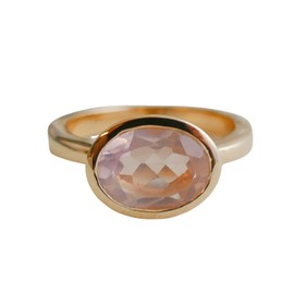 Rosenquarz vergoldet 925 Silber Ring - Natürlicher Edelstein - Geburtstagsgeschenk - Weihnachtsgeschenk - Handgefertigte Geschenkideen für Frauen (US Size 7 / Diameter 17.3)