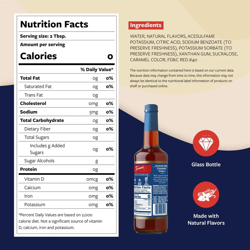 Torani Sugar Free Coffee Syrup, Cinnamon Vanilla Flavoring for Drinks,