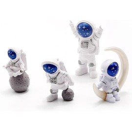 4 piezas de cifras de astronauta en miniatura, decoración de astronauta, estatuas espaciales, decoración de computadora, decoración de tartas, decoración espacial, astronauta temática, juguetes para