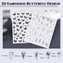 Sinyanail 12 Sheets 3D Butterfly Nail Art Stickers Self-Adhesive Laser Lively Butterfly Flowers Nail Decals Supplies Stickers with Tweezer for Women's Manicure Making(Hudie)