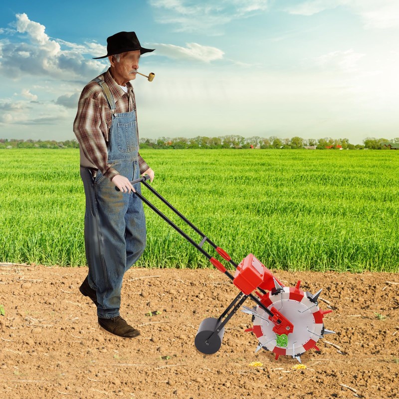 CRYBY Hand-Push Seeder, Walk-Behind Row Corn Planter Seeder Manual Roller