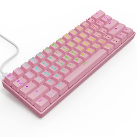 Targeal 60% teclado mecánico para juegos – 61 teclas Gateron interruptor rojo silencioso teclado de oficina – multicolor RGB arco iris LED retroiluminado – Programable para PC/Windows/Mac/Gamer – USB