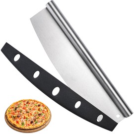 Stainless Steel Pizza Cutter Rocker with Cover, Pizza Knife Slicer for all Types of Quesadillas, Flatbreads, Brownies