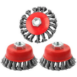 4 Inch Wire Wheel Cup Brush Set for Grinder, WENORA 3 Pack Wire Wheels for 4 1/2 Angle Grinder -5/8 Inch Threaded Arbor -0.02 Inch Carbon Steel Brush for Heavy Cleaning Rust Stripping