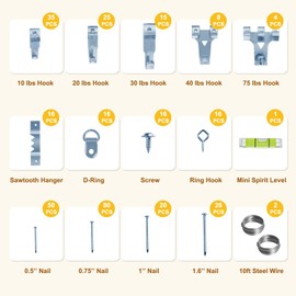 FUZANWJ Picture Hangers, 330pcs Picture Hanging Kit, Wall Hanging Kit, Nails for Hanging Pictures, Wall Hangers, Hanging Wire, Screw Eyes, D Ring and Picture Hanging Tool for Frame Canvas Mounting