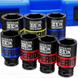 Aiourx 7 Piece 1/2" Drive Impact Socket Set, 1-3/8" - 1-3/4" Axle Nut Socket, SAE, CR-MO, 6 Point, Large Equipment Maintenance, Home Repair, Car Repair and More