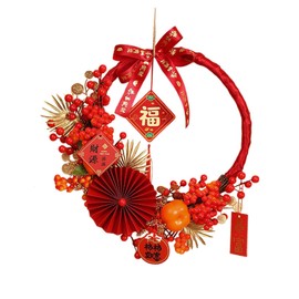 SM SunniMix Chinese New Year Wreath, Hanging Ornament Pendant 2025 Wreath Artificial Wreath for Spring Festival Holiday Decoration