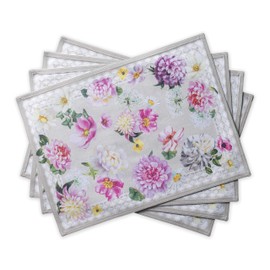 Maison d' Hermine Placemat Set of 4 100% Cotton 33cm x 48cm Decorative Washable Place Mats Easter Table Cloth Placemat for Dining, Kitchen, Parties & Camping, Pivoine - Spring/Summer