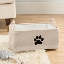 OHS Dog Toy Box Beige, Organiser Pet Dog Toy Box Storage Basket for Toys Blankets Treats Walking Grooming Collapsible Easy to Use Handles - Storage Bin