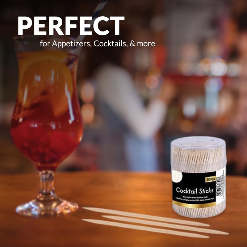 500pcs Bamboo Wooden Toothpicks, 6cm Cocktail Sticks, Double Sided Picks-