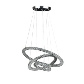 ORE International 11.8" to 47.2" in Adjustable Height Else Medium Triple Hoop Modern Crystal Stainless Pure White Color Led Remote Control Dimmer Chandelier