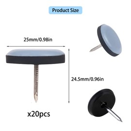 Pack of 20 Furniture Glides, Furniture Glides, Teflon Glides Nails, Chair Glides Teflon with Nail, Round, Diameter 25 mm, for Chairs and Furniture, Mount on a Table, Chair or Sofa