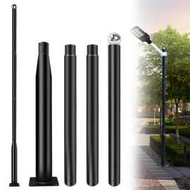 Koiyingnote Street Light Pole 13Ft, Outdoor Adjustable Metal Street Lamp Post, Solar Street Light Pole for Street, Patio, Backyard, Basketball Court, Park, with Mounting Rebar Cage