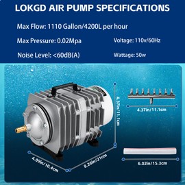 LokGD 1110GPH/4200L Aquarium Air Pump,Fish Tank Air Pump with Adjustable Flow,Multi Purpose Commercial Air Pump for Aquarium,Pond,Hydroponic 4