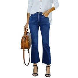 Yewfirm Womens Cropped Jeans Mid-Rise Stretchy Casual Capri Crop Bootcut Jeans for Women with Fray Hem,DarkBlue,US6