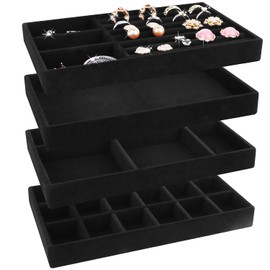 LWAIX Jewellery Storage Drawer Jewellery Trays Jewellery Organiser Drawers for Jewellery Drawer Insert Storage Organiser System Earrings Bracelet Rings 4 Pieces (Black)