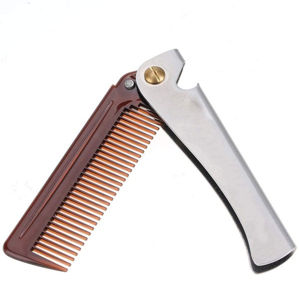 Beard Comb, Folding Pocket Moustache Shaping Comb Stainless Steel Round