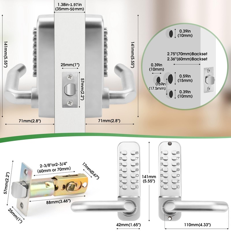 ANNFUZ Mechanical Keyless Entry Door Lock with Keypad,Double-Sided Combination Opening