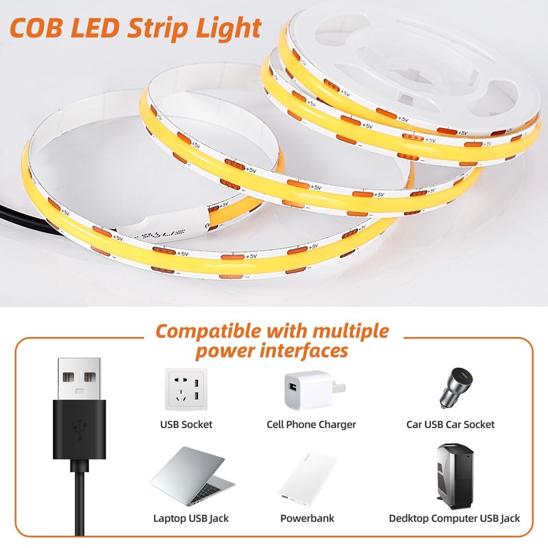 VLAGHPLE USB LED Strip Lights, Super Bright COB LED Strip